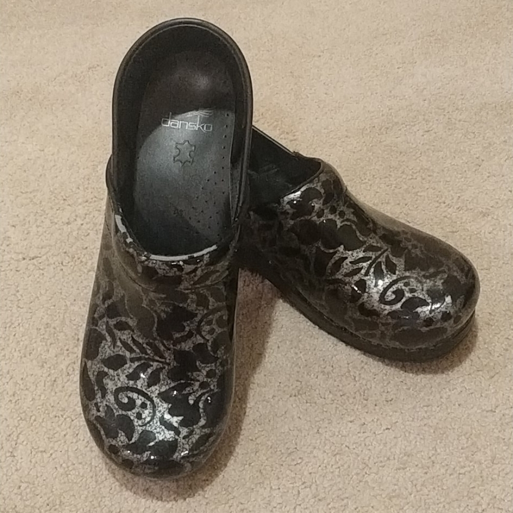 Dansko Black And Silver Floral Work Medical Profe… - image 1